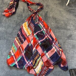 Diane Von Furstenberg Multicolor Plaid Halter Scarf Top